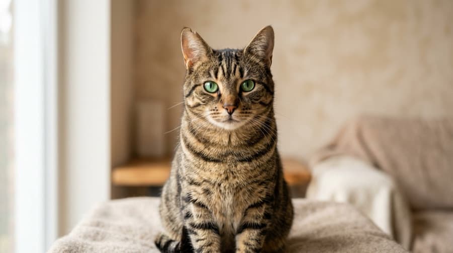 Rescue cat sitting by a window