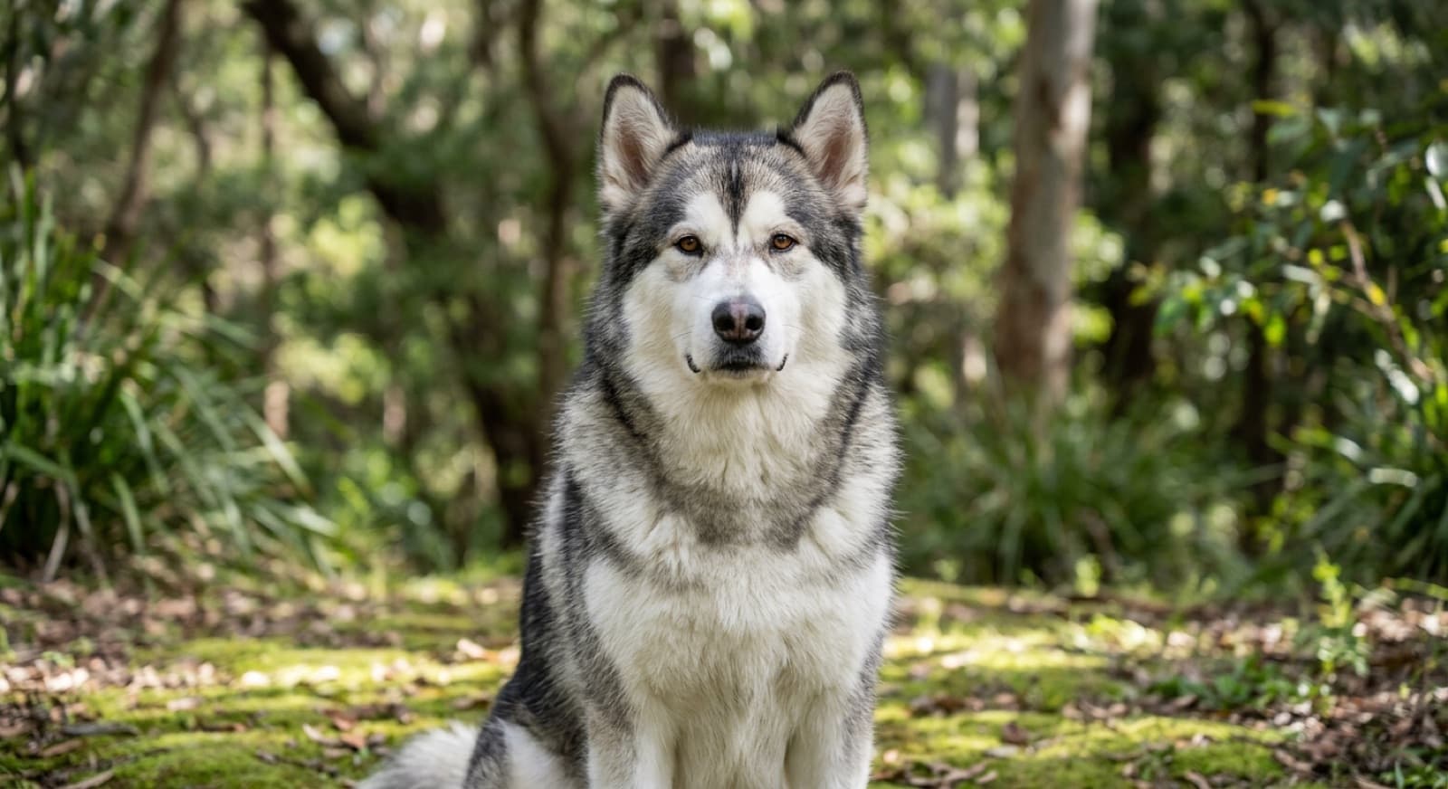 A large Alaskan Malamute resting in the shade in a Sydney park, an Arctic sled breed whose health hinges on watching the skin, the joints and managing the heat