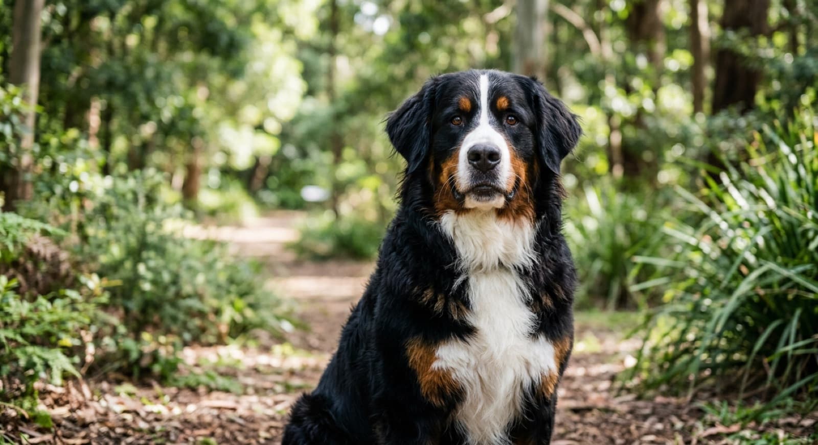 A Bernese Mountain Dog resting in the shade of a Sydney park, a heavy-coated Alpine breed whose health hinges on early cancer detection and managing the heat