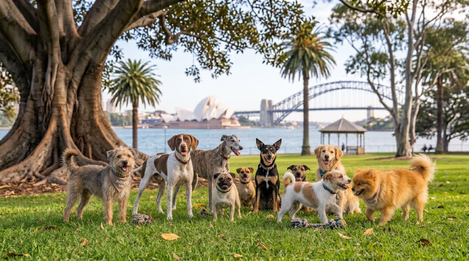 A happy mixed-breed rescue dog waiting in a Sydney shelter kennel, representing the many dogs available for adoption across NSW rescues