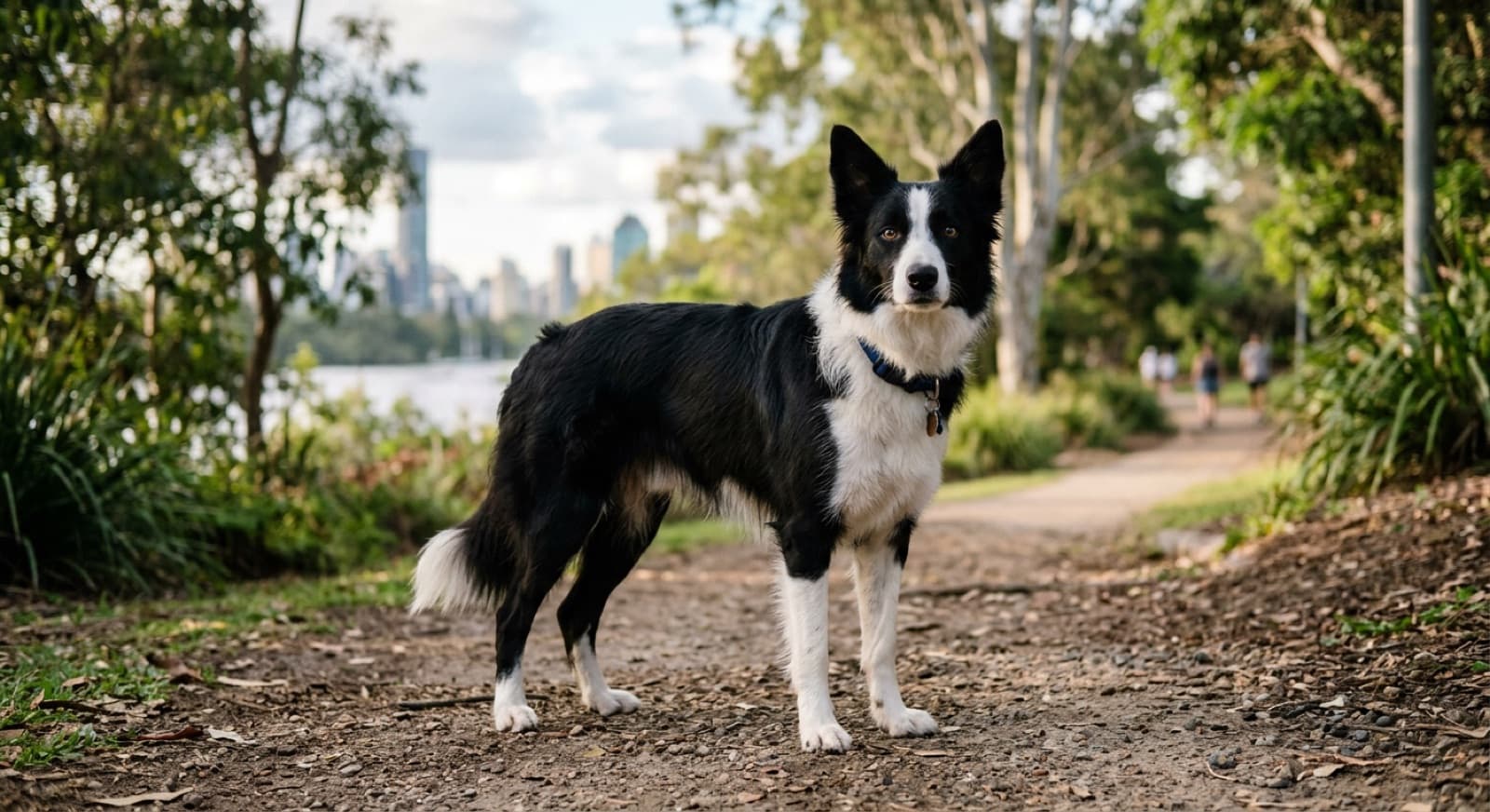 A healthy alert Border Collie outdoors, representing good health management of the breed for Brisbane adopters