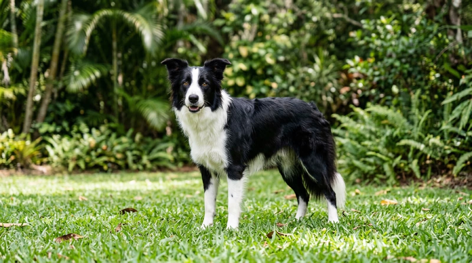 A healthy alert black-and-white Border Collie outdoors on the Gold Coast, representing good health management of the breed for Queensland adopters
