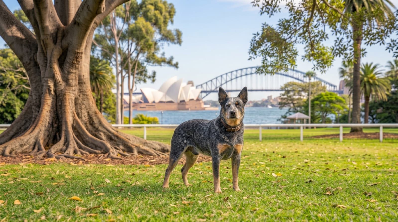 A healthy Australian Cattle Dog standing on a bush trail near Sydney, illustrating the breed health topics adopters should understand