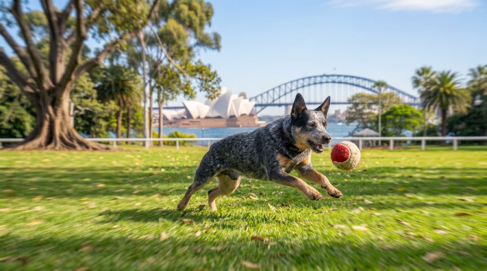 An Australian Cattle Dog concentrating on a task in a Sydney backyard, illustrating jobs and mental stimulation for the breed