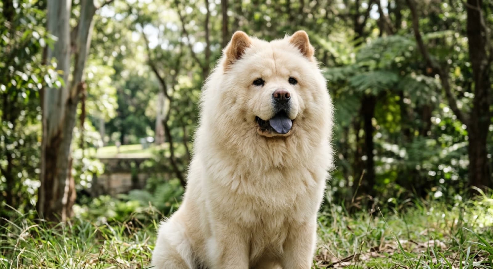 A thick-coated Chow Chow resting in the shade in a Sydney park, a heavy double-coated breed whose health hinges on eye care and staying cool in the heat