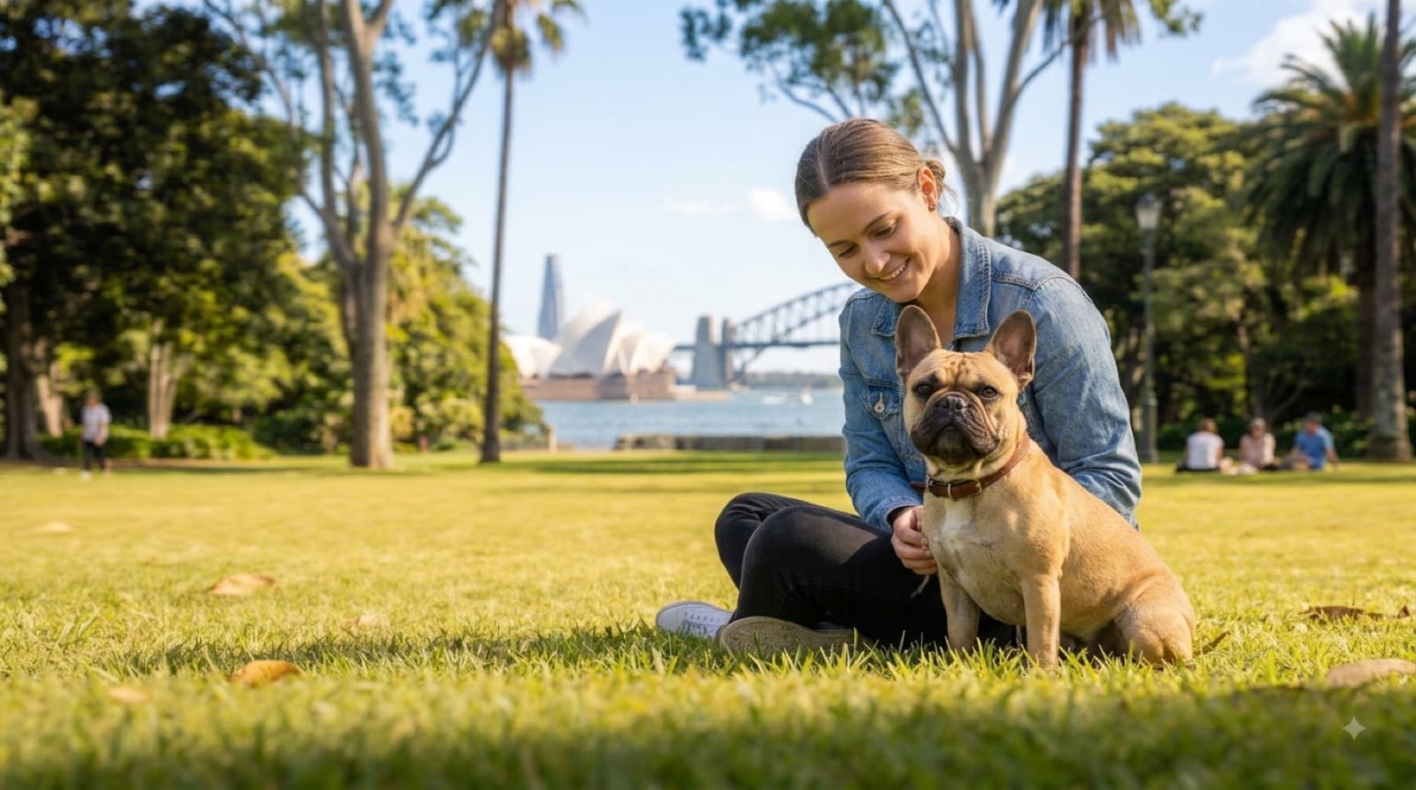 A fawn French Bulldog with large bat ears sitting calmly on a shaded Sydney veranda, representing the rare rescue Frenchies available for adoption in Sydney and NSW