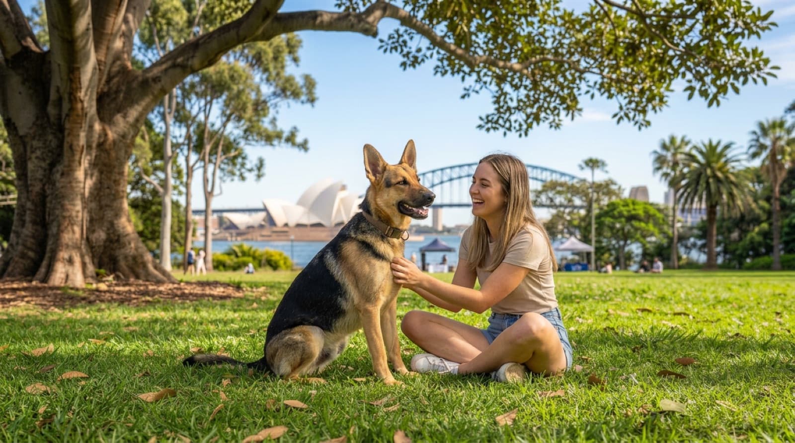 A German Shepherd meeting an adopter at a Sydney rescue, illustrating the adoption application process for the breed