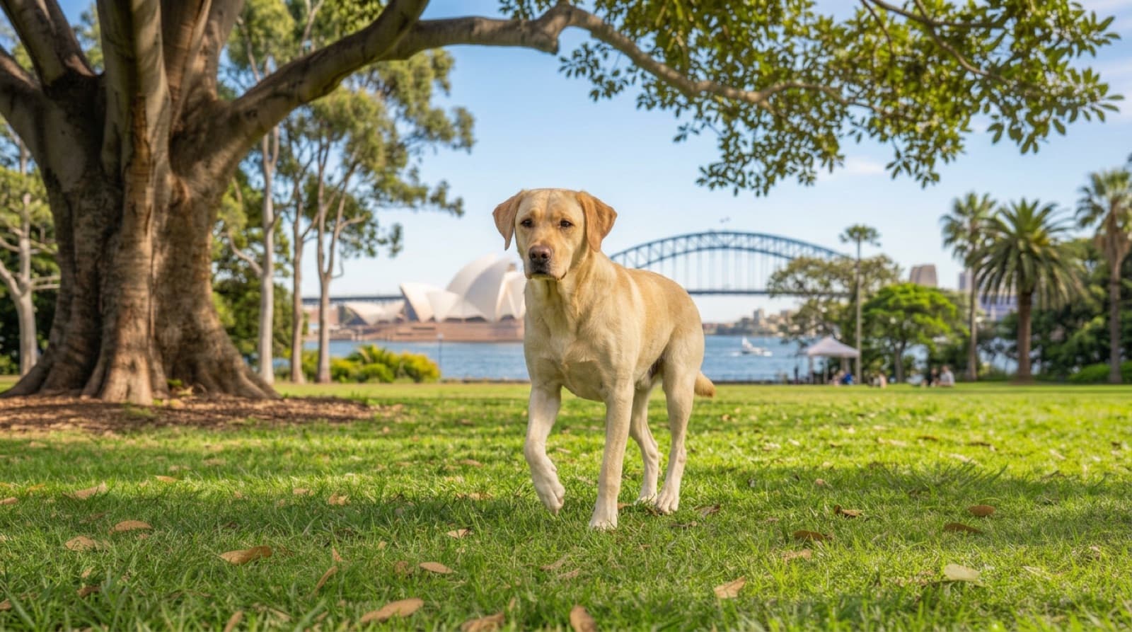 A lean, healthy Labrador on a Sydney walking trail, illustrating weight management for the food-motivated breed