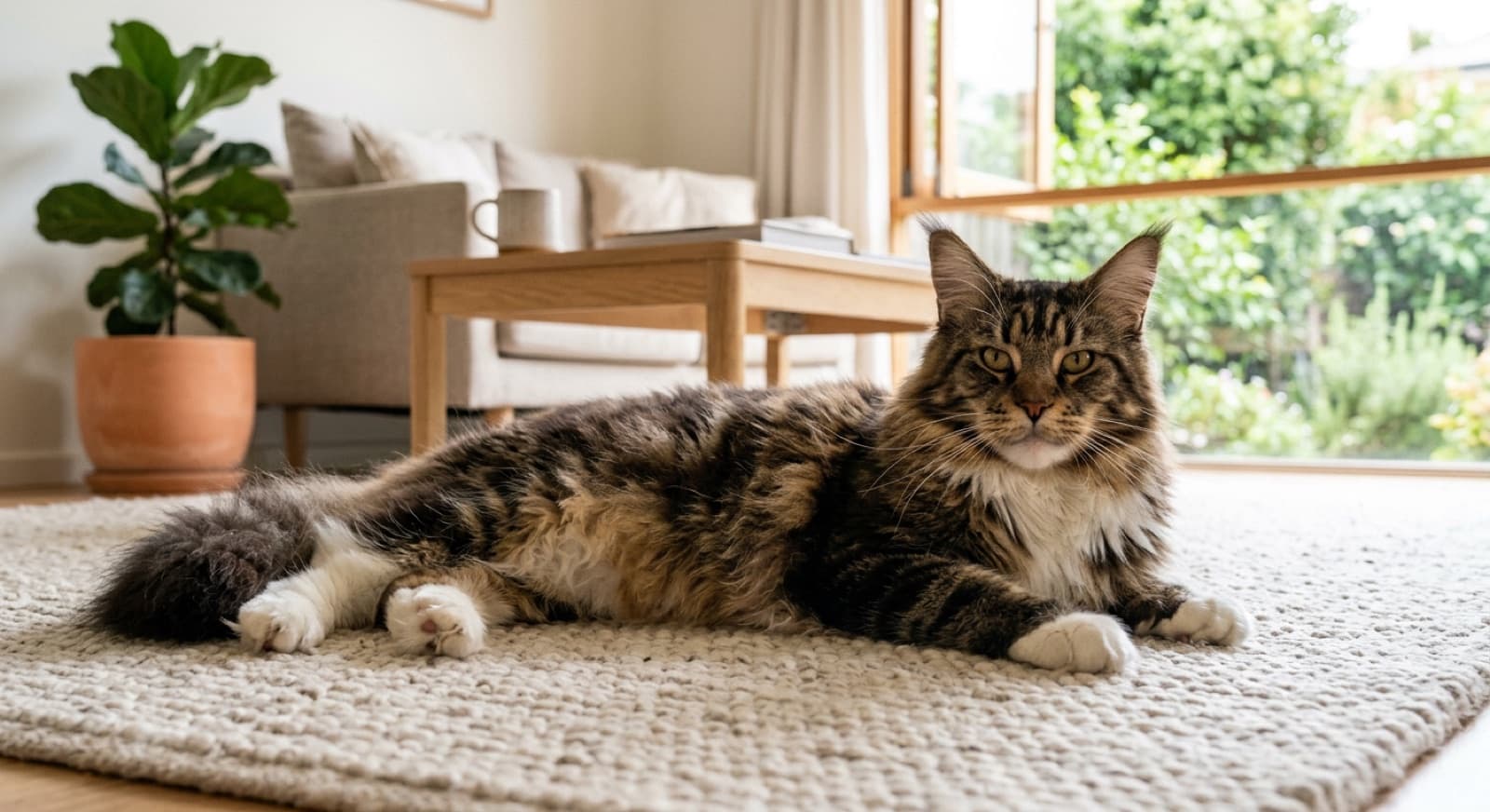 A healthy adult Maine Coon cat, illustrating a guide to the breed's health conditions for Gold Coast owners