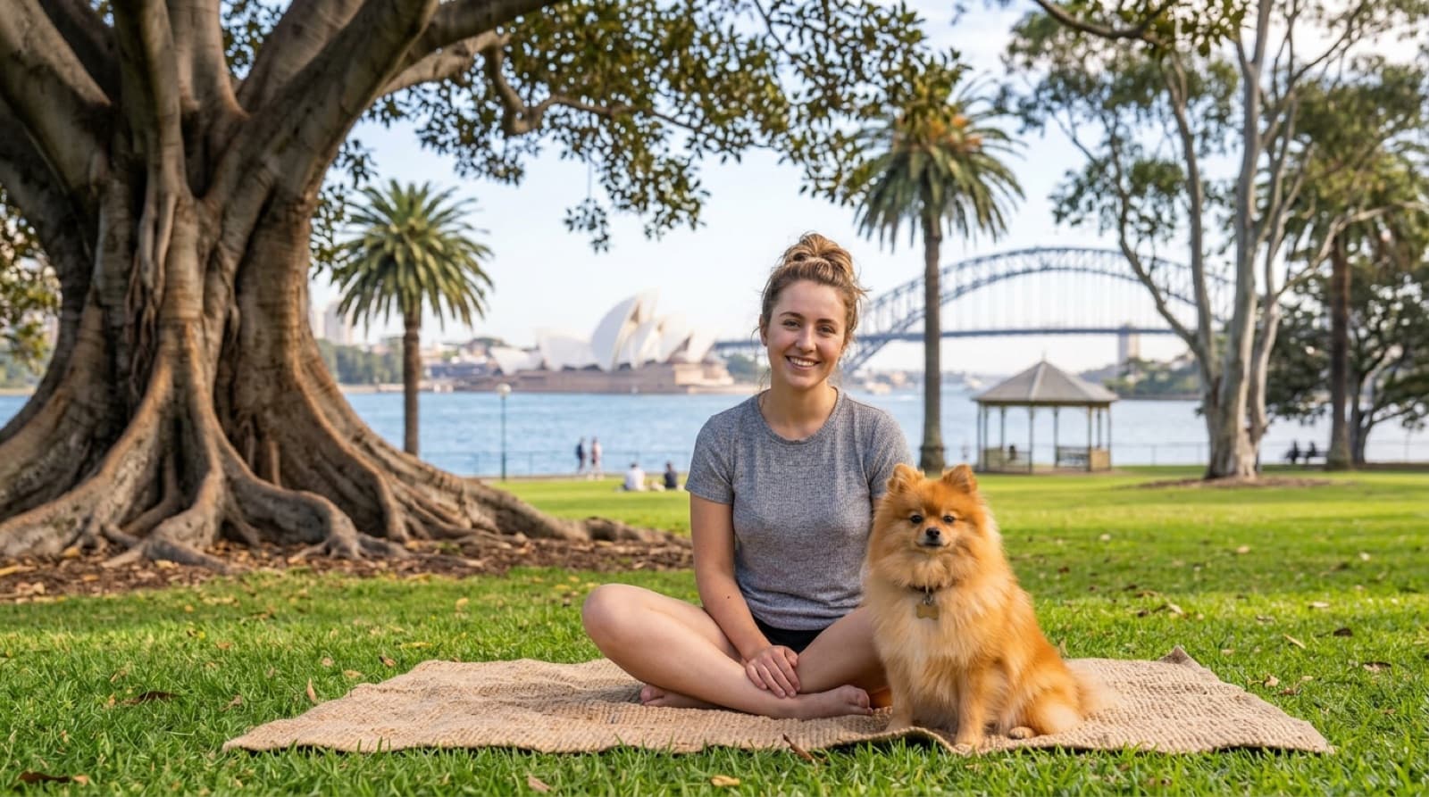 A small fluffy Pomeranian sitting on a Sydney park lawn, representing the rescue Pomeranians available for adoption across NSW