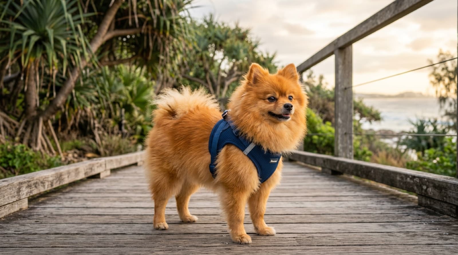A healthy adult Pomeranian sitting alert indoors in a bright Australian home, representing good long-term health management of the toy breed on the Gold Coast