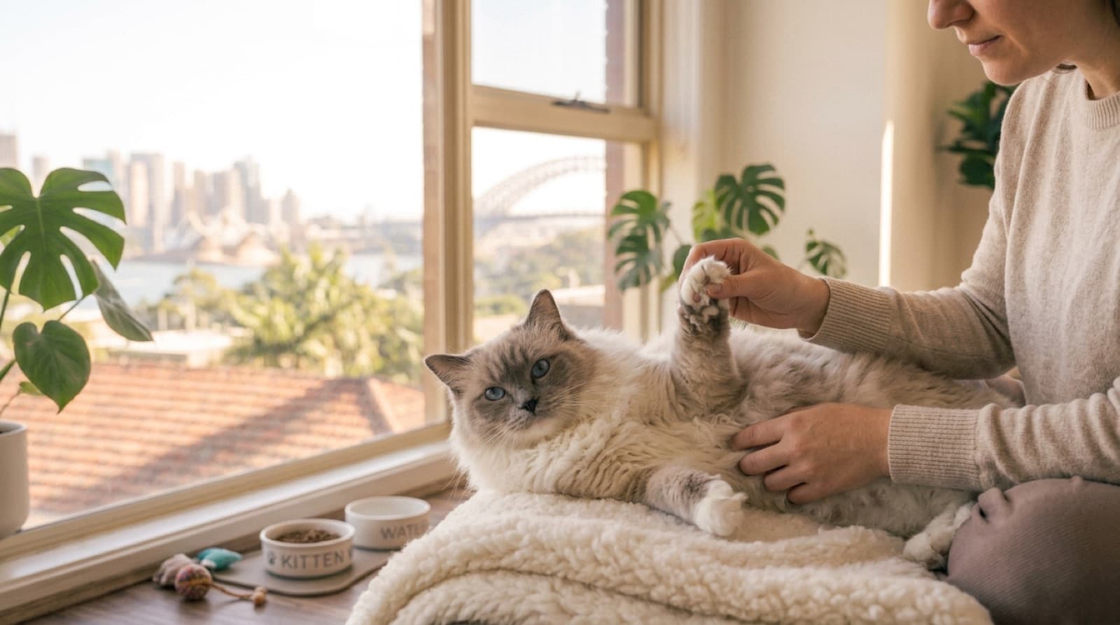 A healthy adult Ragdoll cat with blue eyes, illustrating a guide to the breed's health conditions for Brisbane owners