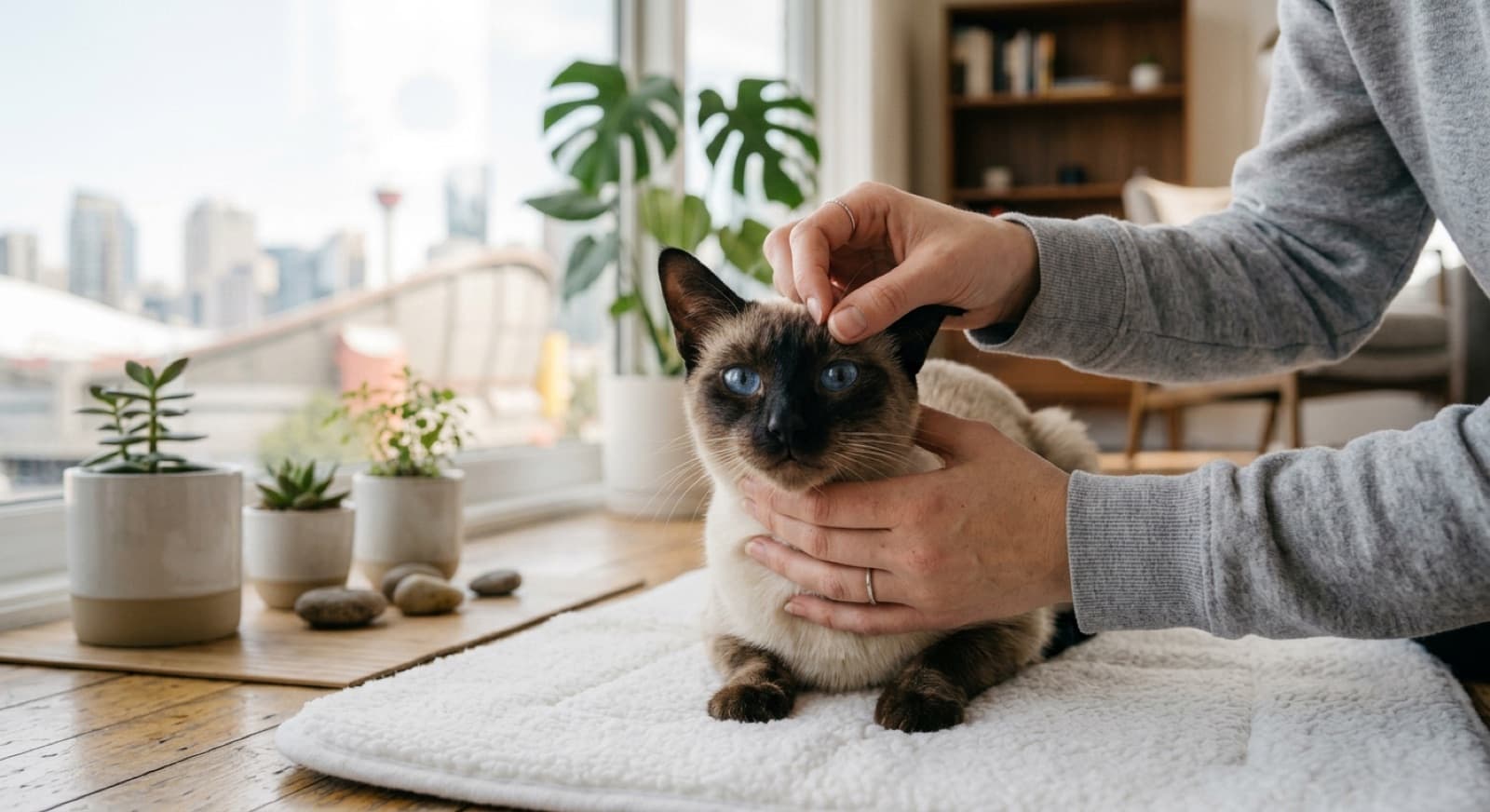 A healthy adult Siamese cat with blue eyes, illustrating a guide to the breed's health conditions for Brisbane owners
